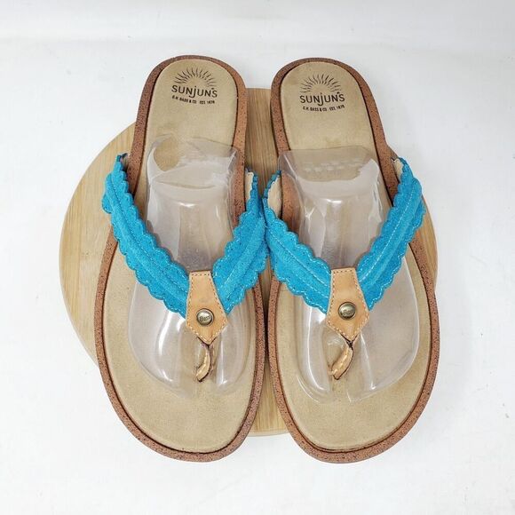 Bass Sunjuns Sandals Women 10 Blue Suede Flip Flop Thong Pool Beach Resort Shoes - Picture 4 of 12